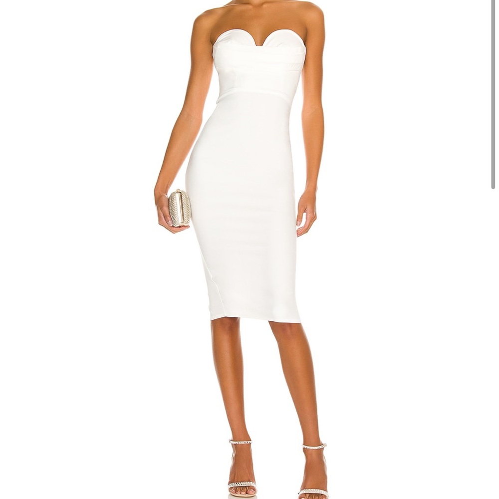 REVOLVE - SOPHIA STRAPLESS MIDI DRESS IN WHITE